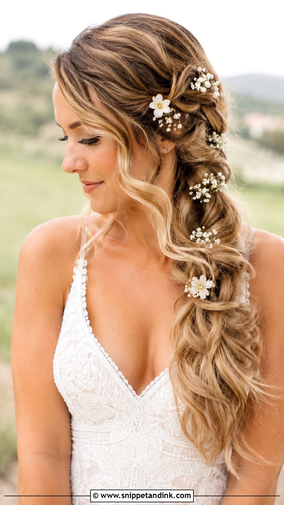Side Braid With Loose Waves - Snippet and Ink - 30 Simple Wedding Hair Ideas