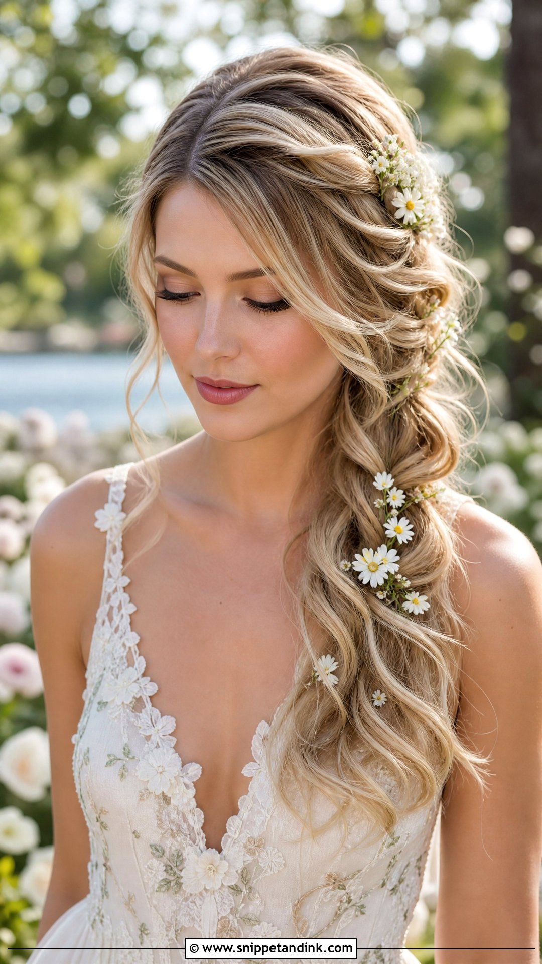 Side Braid With Loose Waves - Snippet and Ink - 20 Long Hair Wedding Hair Styles