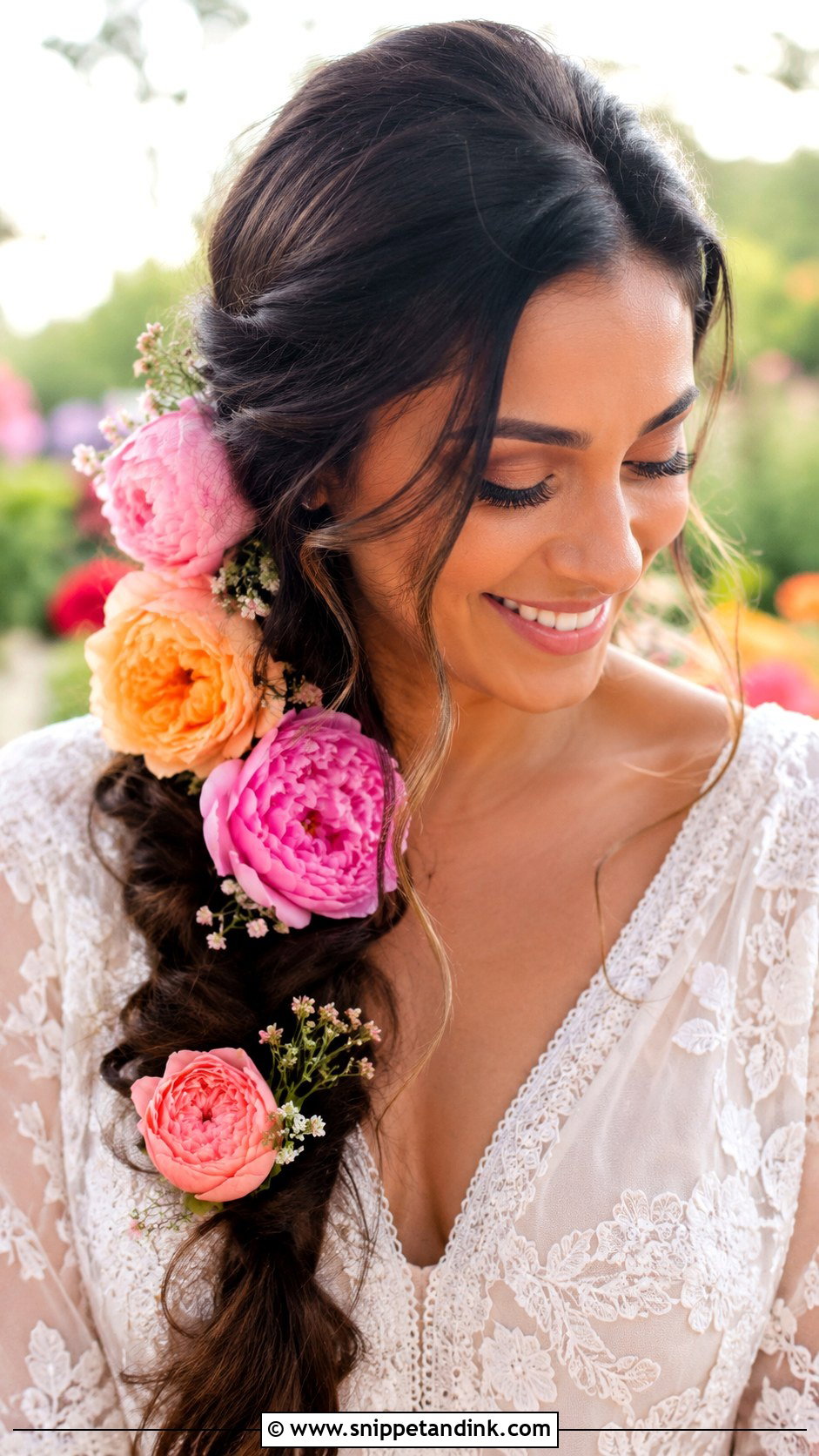 Side Braid With Oversized Blooms - Snippet and Ink - 25 Wedding Hairstyles with Flowers