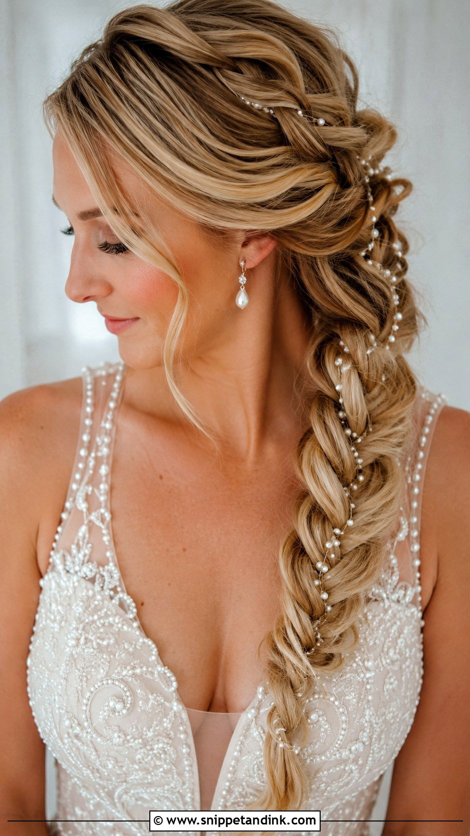 Side Braid With Pearls - Snippet and Ink - 20 Side Braid Wedding Hair Ideas