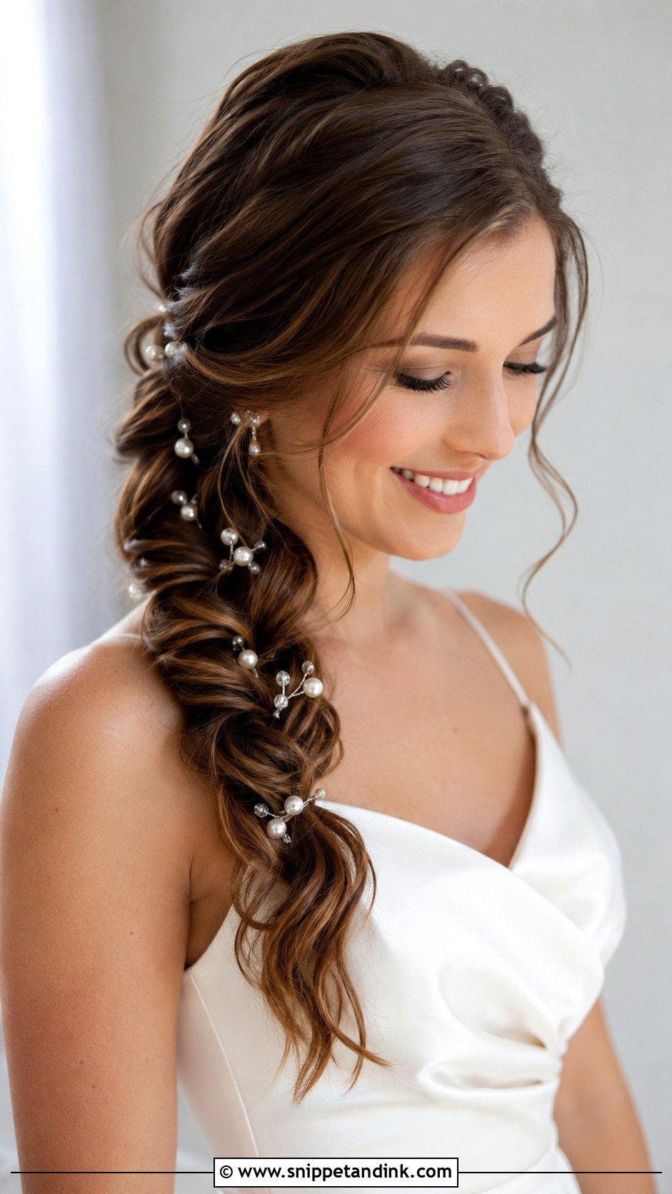 Side Braid With Pearls - Snippet and Ink - 20 Side Braid Wedding Ideas