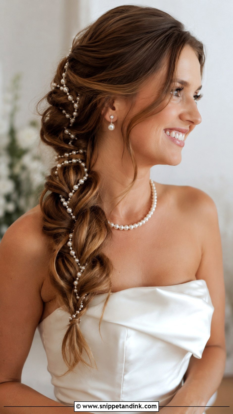 Side Braid With Pearls for Wedding - Snippet and Ink - 20 Side Braid Hairstyles for Wedding