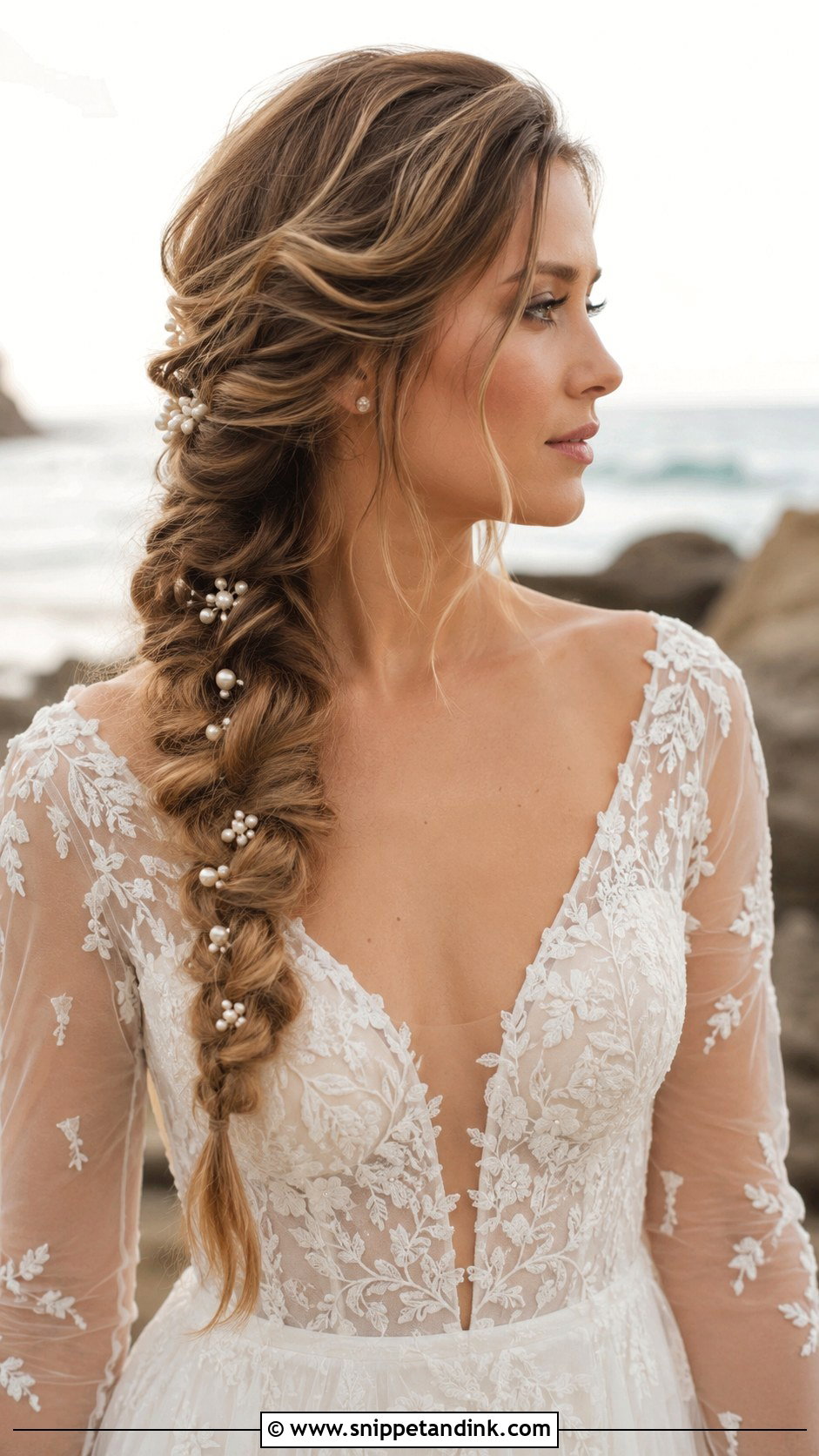 Side Braid With Pearls - Snippet and Ink - 20 Beachy Wedding Hair Ideas