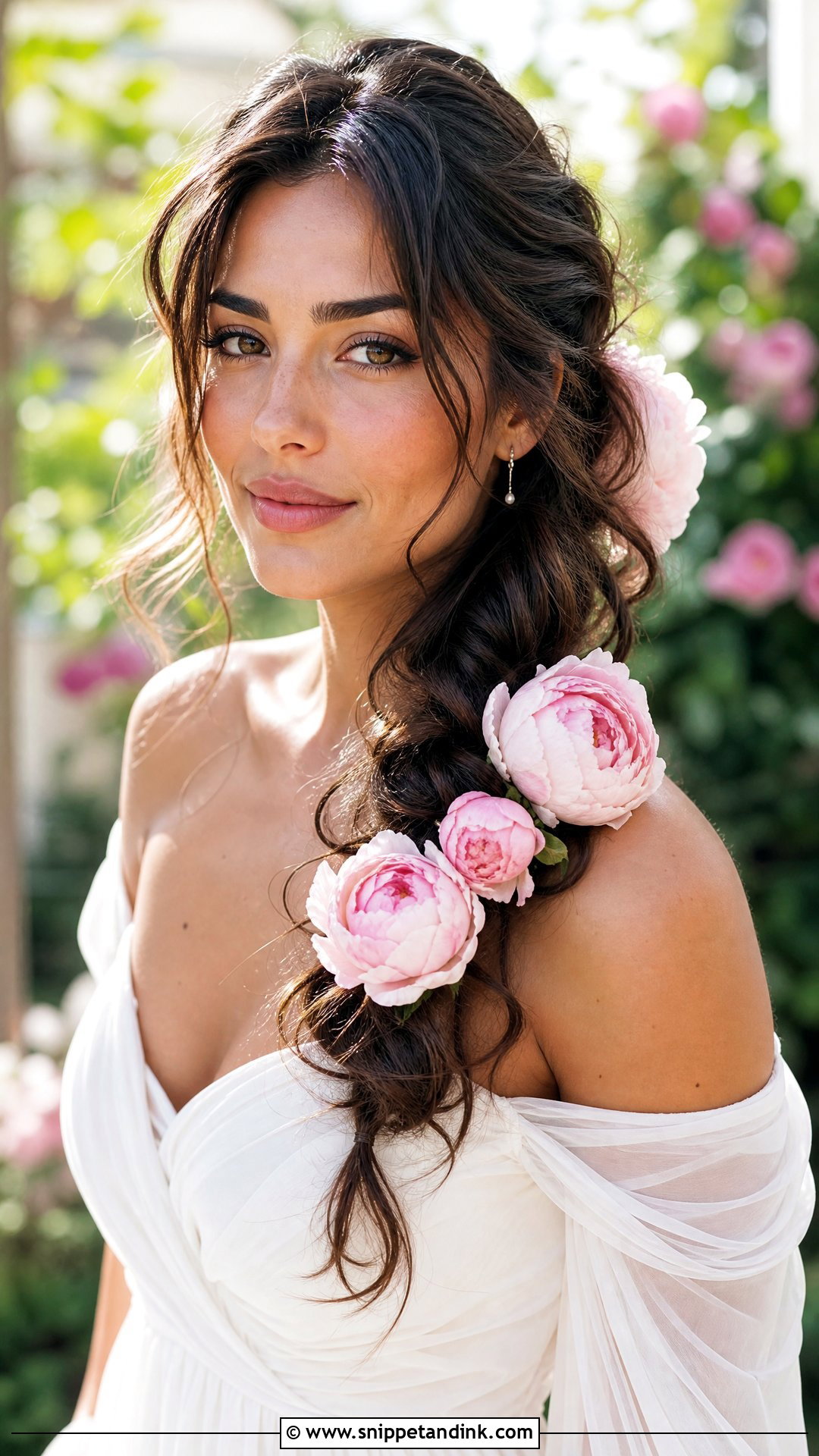 Side Braid With Peonies - Snippet and Ink - 20 Bridal Hairstyles with Flowers