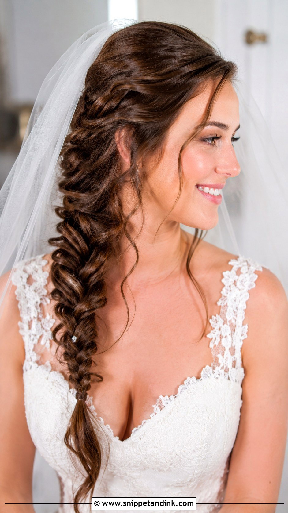Side Braid With Veil - Snippet and Ink - 20 Side Braid Wedding Hair Ideas