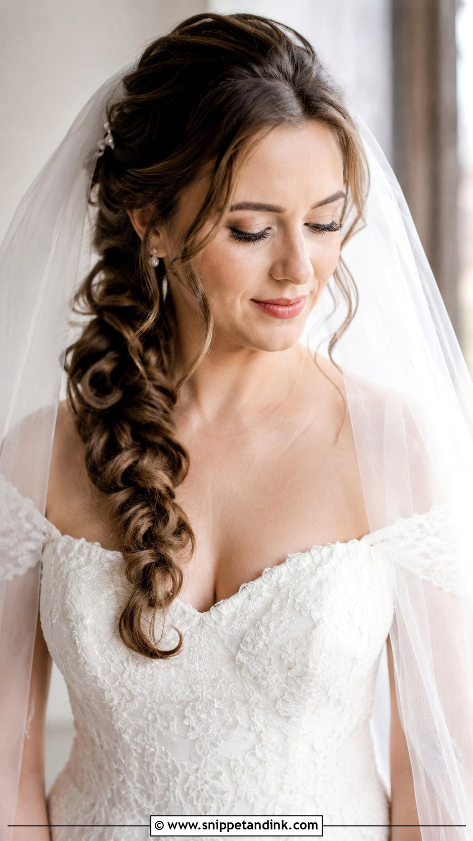 Side Braid With Veil - Snippet and Ink - 20 Side Braid Wedding Ideas