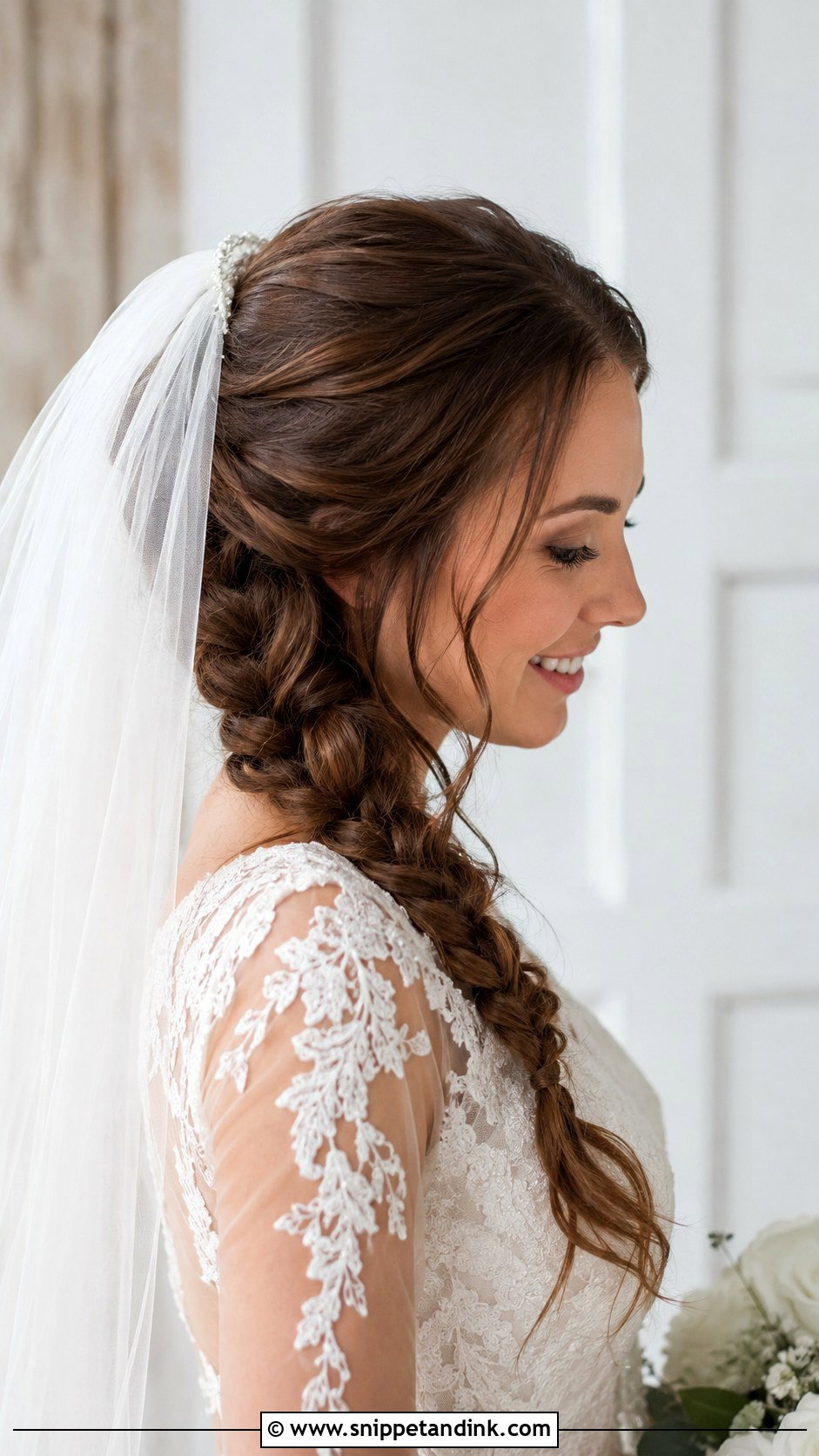Side Braid With Veil for Wedding - Snippet and Ink - 20 Side Braid Hairstyles for Wedding