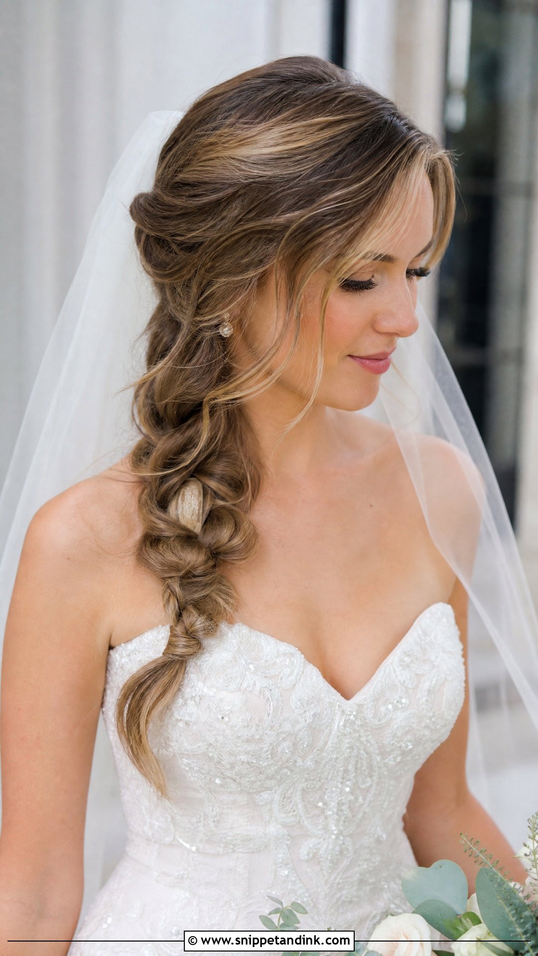 Side Braid With Veil for Weddings - Snippet and Ink - 20 Bridal Hair with Braid Ideas