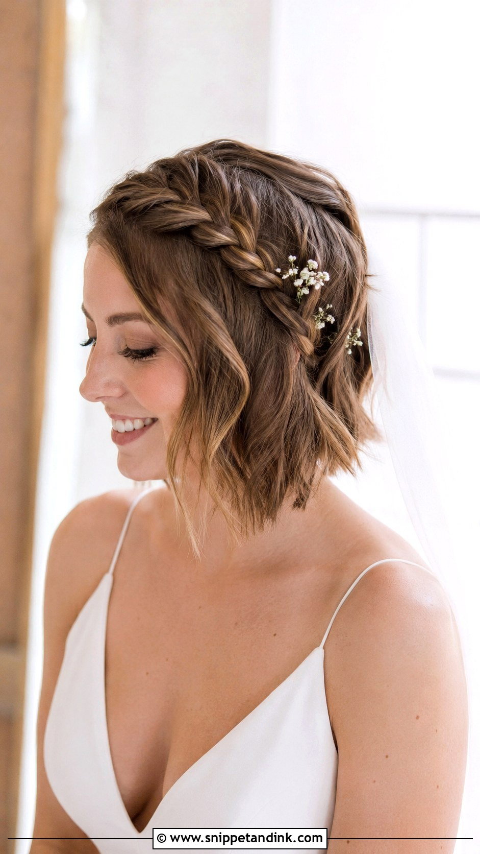 Side Braid for Short Hair Brides - Snippet and Ink - 20 Side Braid Wedding Hair Ideas