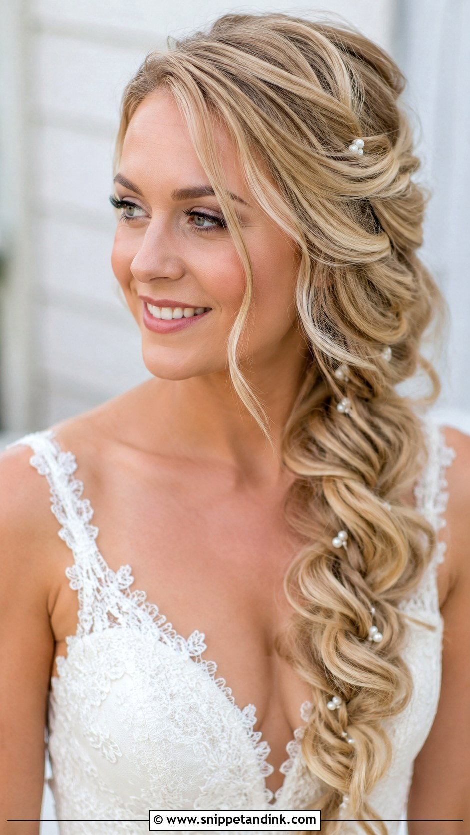 Side Braid with Loose Waves - Snippet and Ink - 35 Bridal Hair Down Ideas