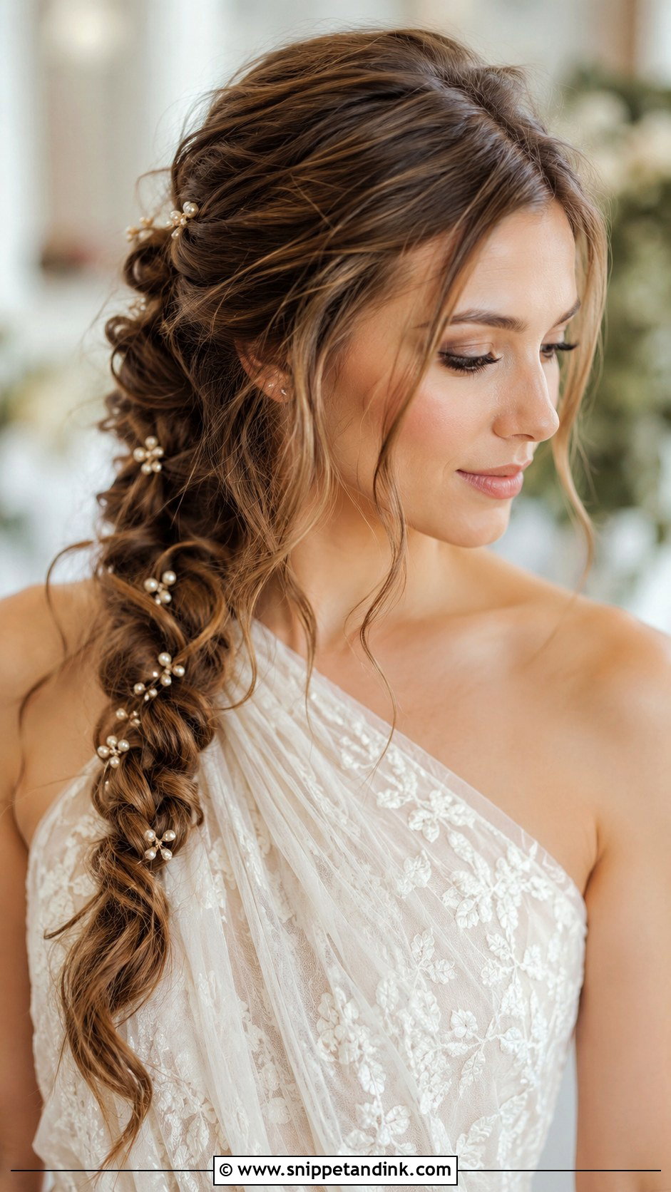 Side Braid with Loose Waves - Snippet and Ink - 25 Wedding Hair for Bride Ideas