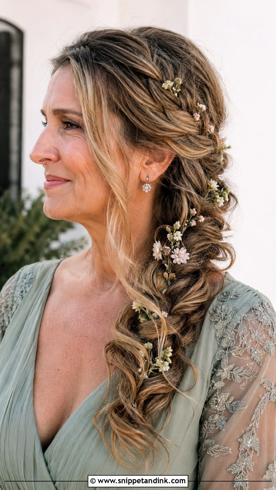 Side Braid with Soft Waves - Snippet and Ink - 20 Medium Length Mother of the Bride Hair Ideas