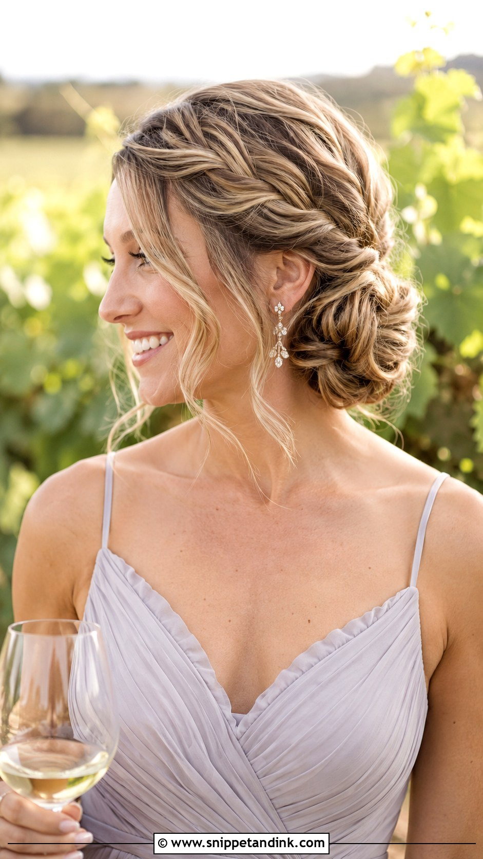 Side Braided Bun - Snippet and Ink - 30 Wedding Guest Updo Hairstyles