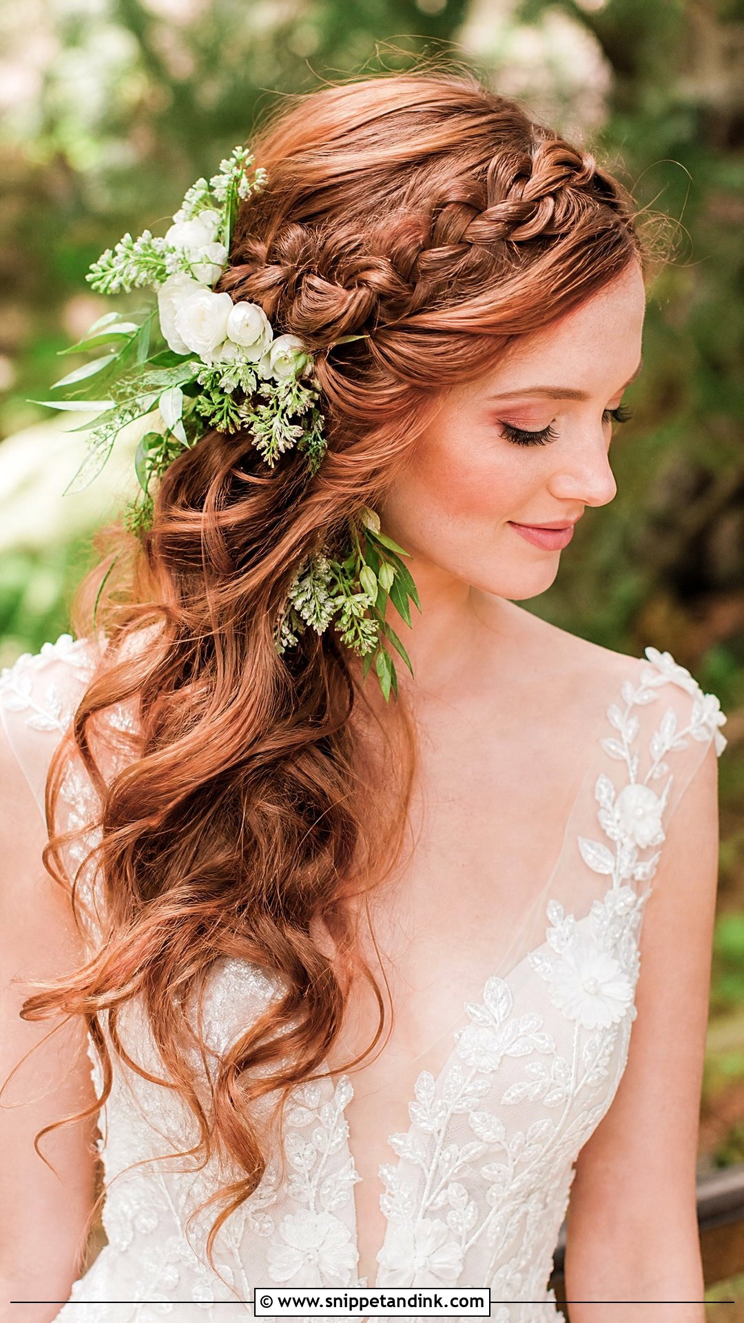 Side Braided Crown With Flowers - Snippet and Ink - 20 Side Wedding Hair Ideas