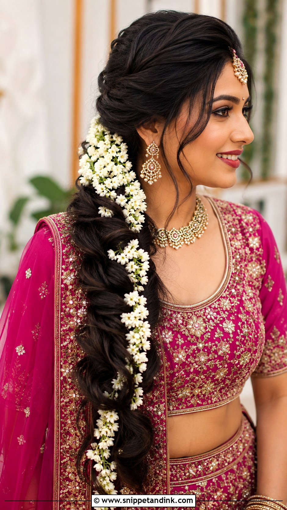 Side Braided Ponytail With Gajra - Snippet and Ink - 30 Indian Wedding Pony Hairstyles