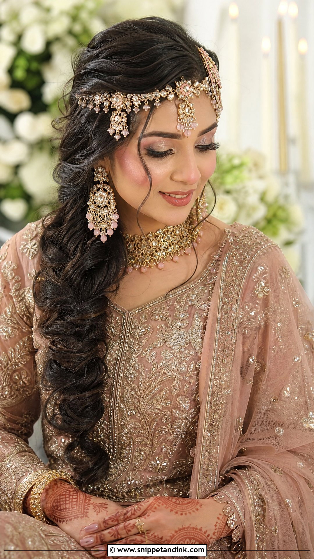 Side Bridal Braid With Matha Patti - Snippet and Ink - 15 Bridal Hairstyles with Matha Patti