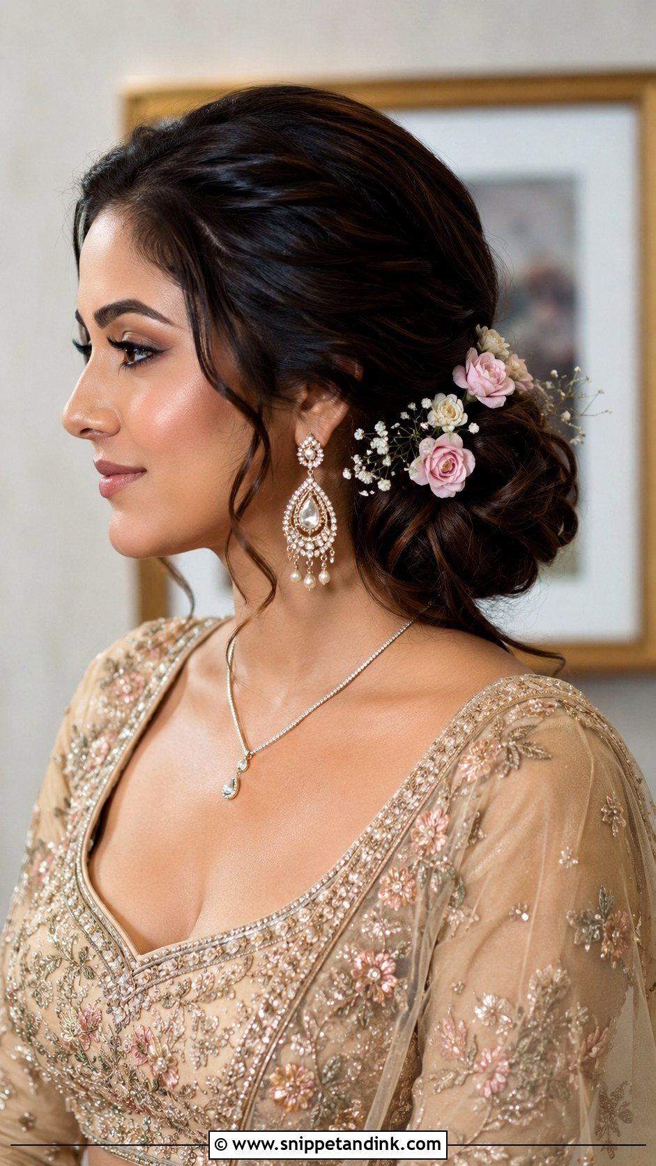 Side Bridal Bun - Snippet and Ink - 15 Indian Wedding Bridal Hair Bun Ideas