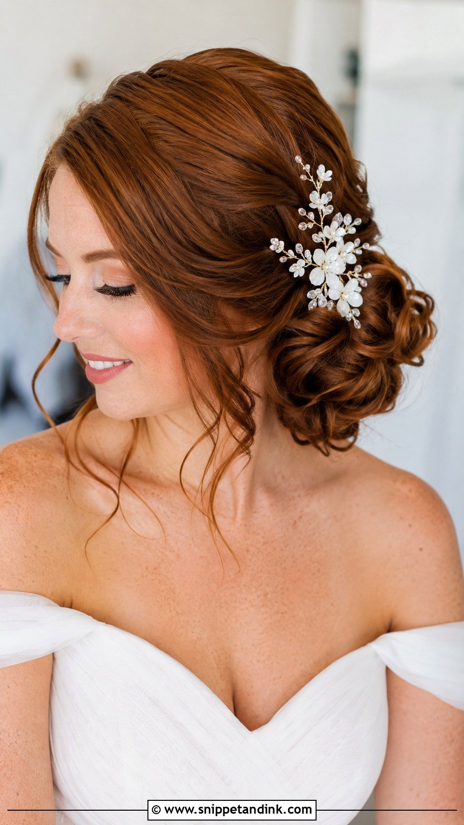Side Bridal Bun With Loose Curls - Snippet and Ink - 20 Bride Updo Hairstyles Bun Loose Curls