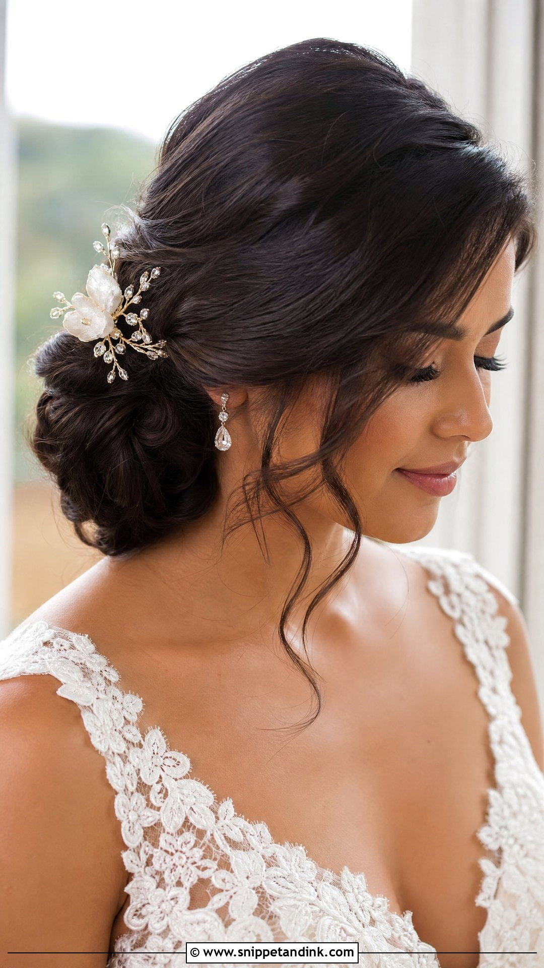 Side Bridal Bun - Snippet and Ink - 15 Bridal Bun Updo Ideas