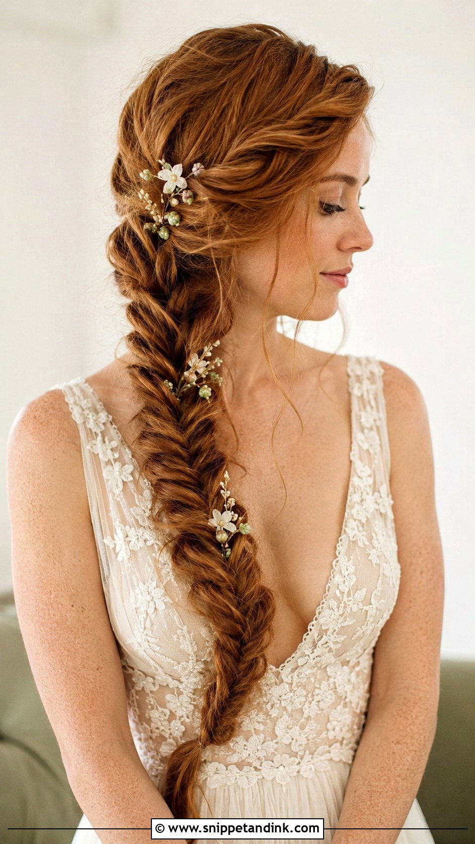 Side Bridal Fishtail Braid For Long Hair - Snippet and Ink - 15 Side Bridal Style Bride Hairstyles for Long Hair