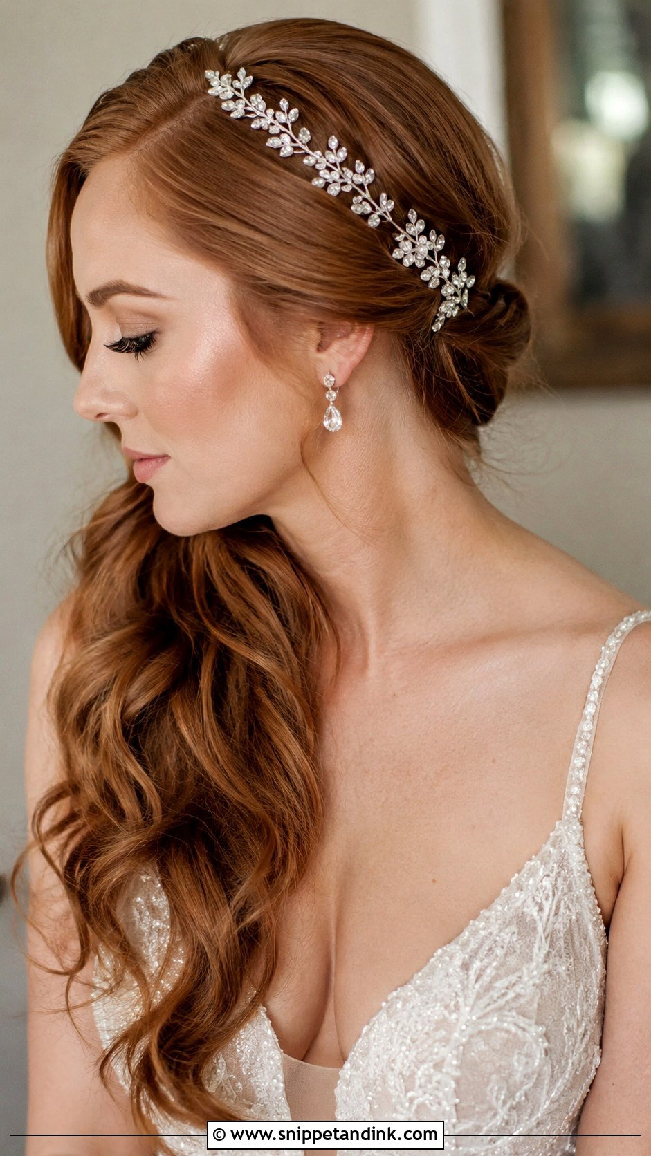 Side Bridal Hair With Hair Vine For Long Hair - Snippet and Ink - 15 Side Bridal Style Bride Hairstyles for Long Hair