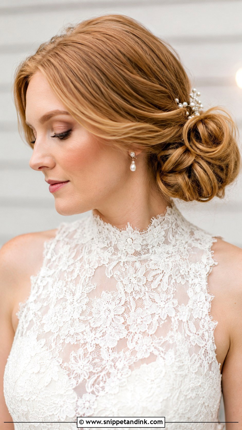 Side Bun For High Neck Wedding Dress - Snippet and Ink - 20 High Neck Wedding Hairstyles