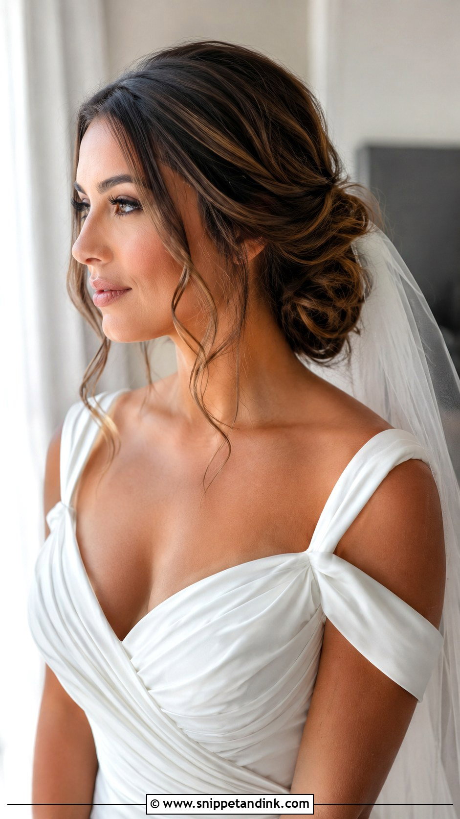 Side Bun Updo With Soft Veil - Snippet and Ink - 25 Updo with Veil Ideas