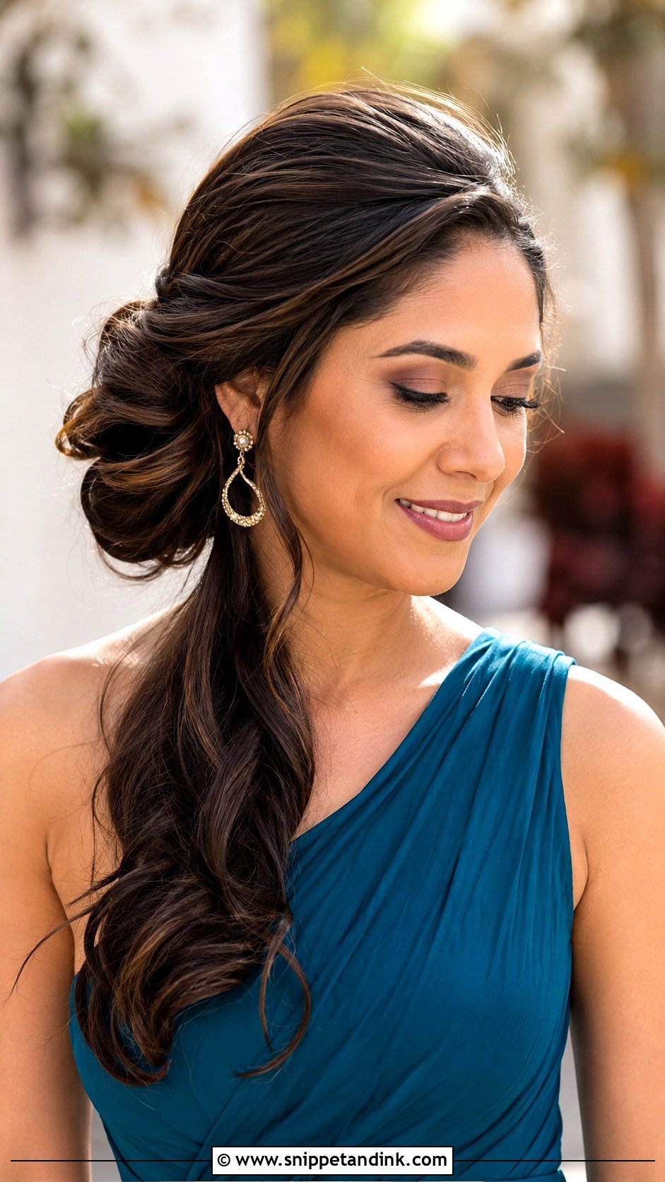 Side Bun Upstyle For Long Hair - Snippet and Ink - 15 Upstyles for Long Hair Wedding Guest Ideas