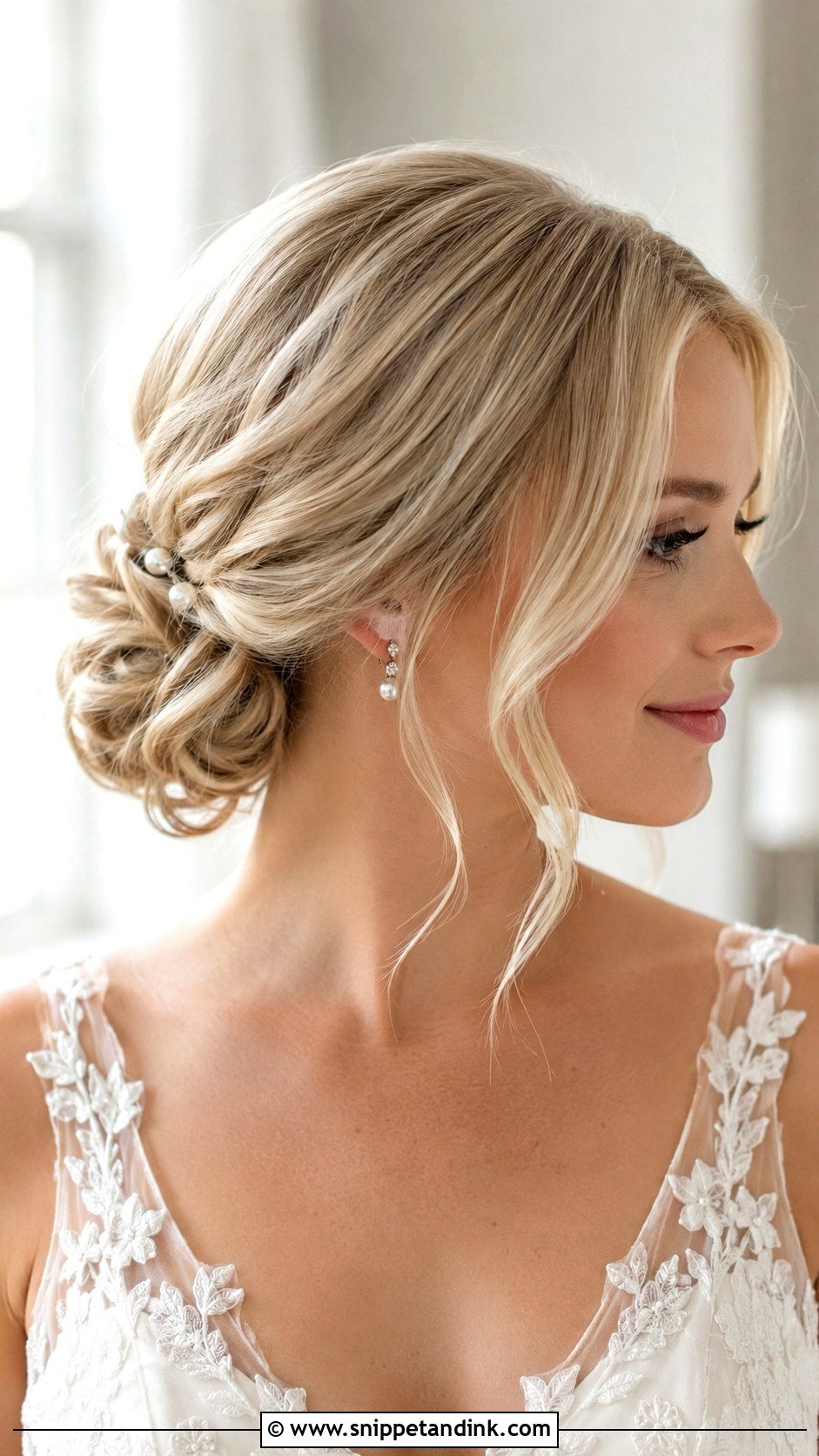 Side Bun Wedding Hair With Pearls - Snippet and Ink - 15 Side Bun Wedding Ideas