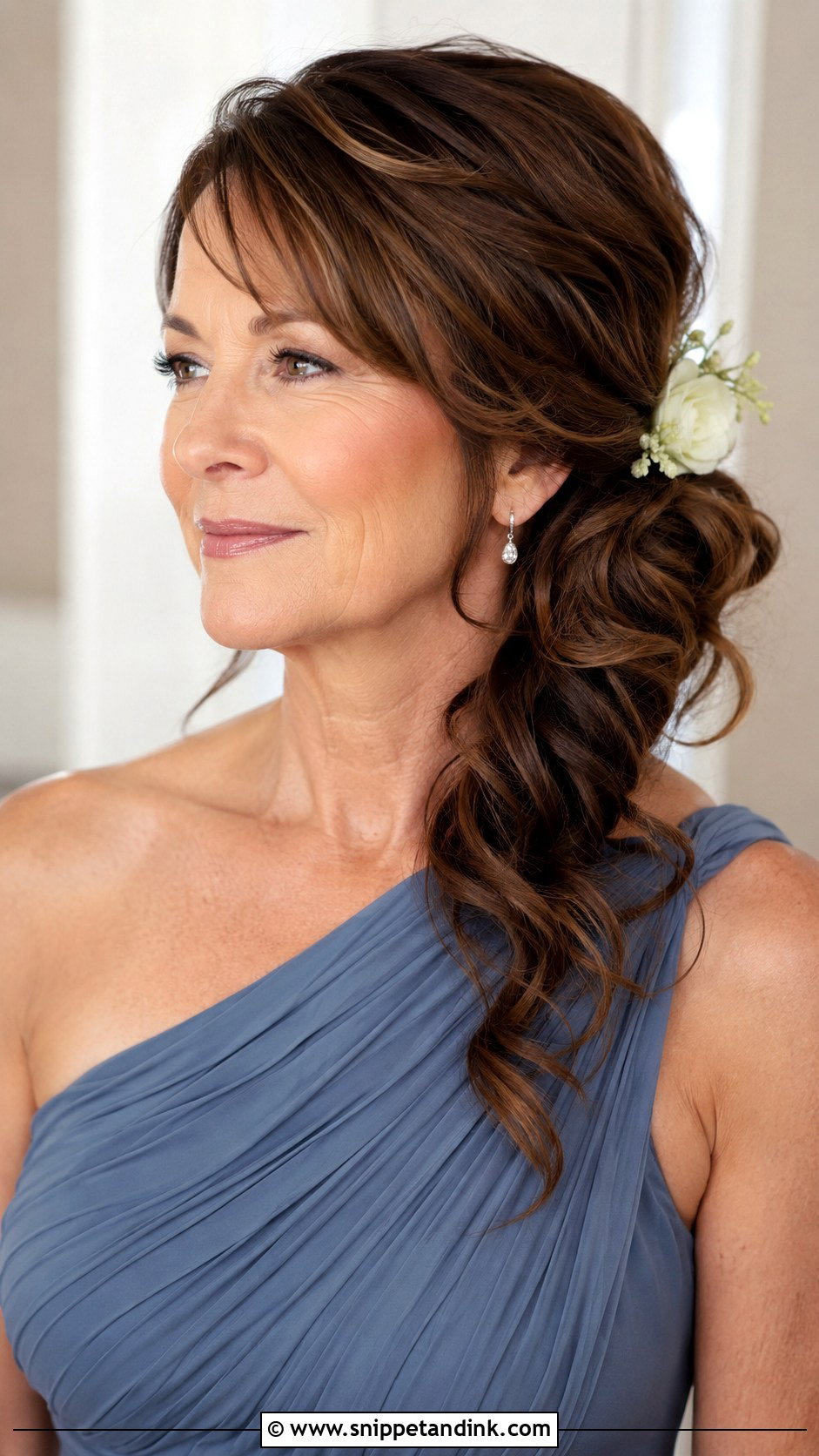 Side Bun With Cascading Curls - Snippet and Ink - 25 Mom Wedding Hair Ideas