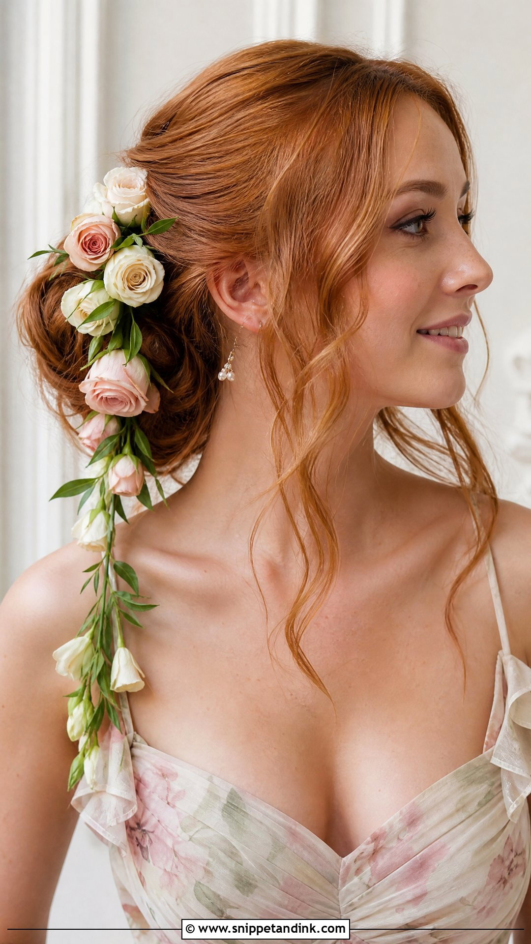 Side Bun With Cascading Flowers - Snippet and Ink - 20 Floral Updo Ideas