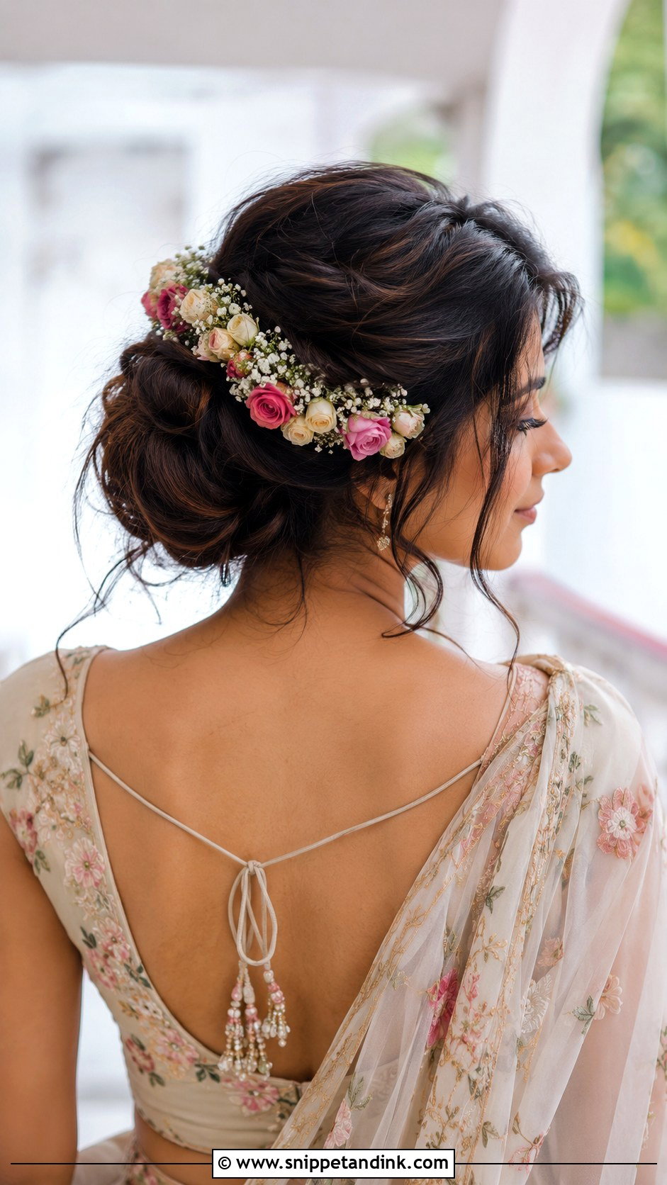 Side Bun With Flowers - Snippet and Ink - 25 Bridal Juda Hairstyles with Flowers
