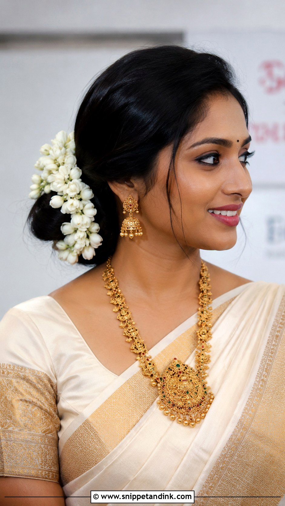 Side Bun With Gajra - Snippet and Ink - 25 Indian Wedding Guest Hairstyles