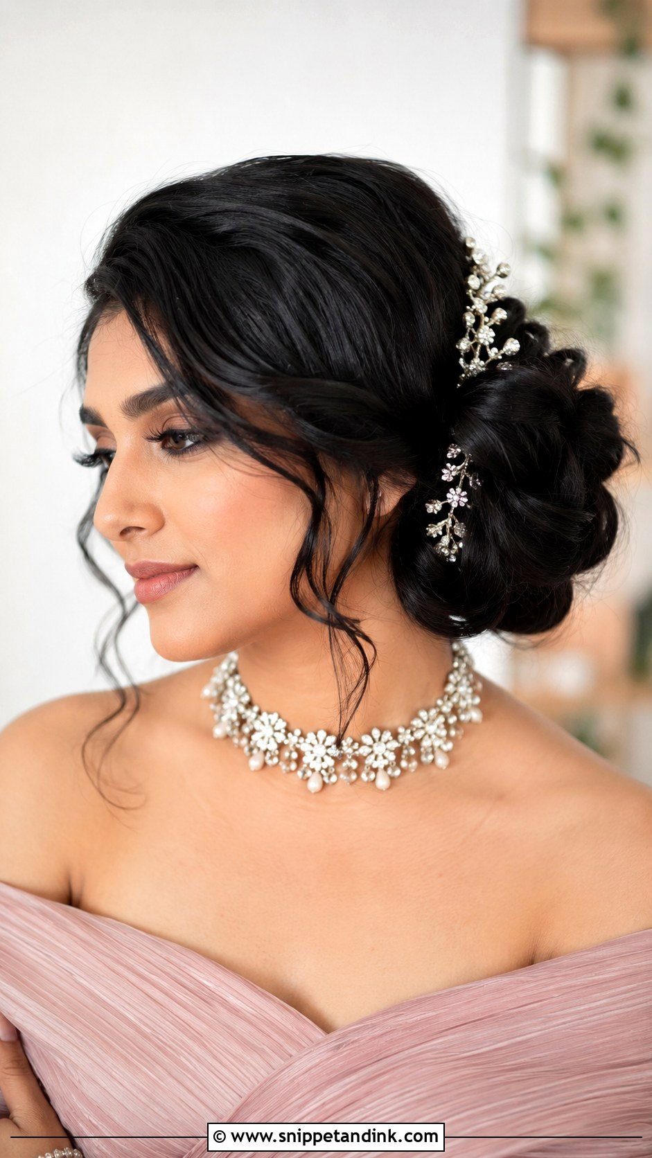 Side Bun With Hair Accessories - Snippet and Ink - 30 Indian Bridal Bun Hairstyles