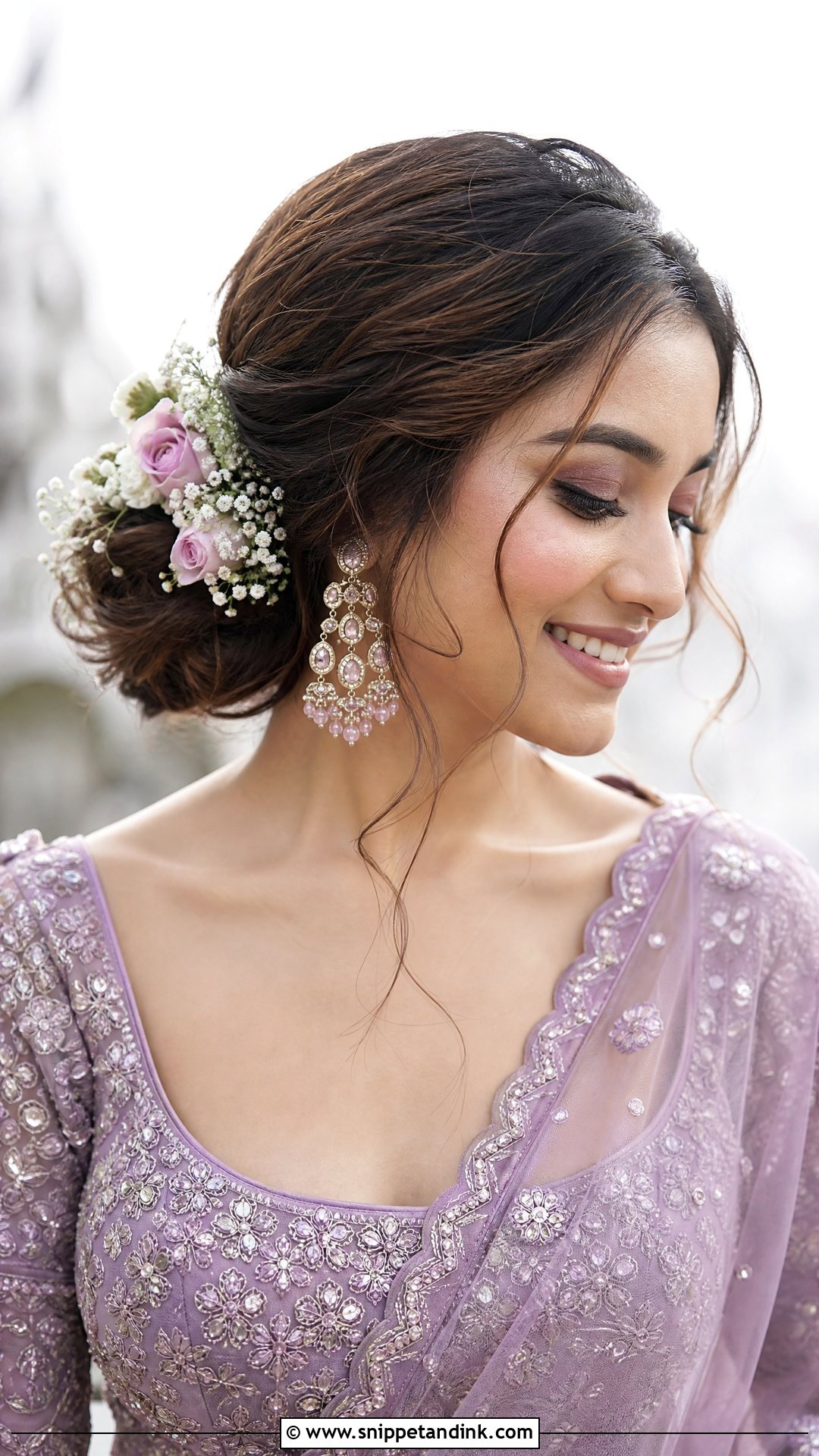 Side Bun With Hair Flowers - Snippet and Ink - 20 Bridal Mehndi Hairstyles