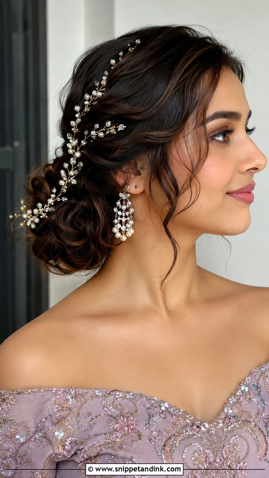 Side Bun With Hair Vine - Snippet and Ink - 20 Indian Bridal Bun Ideas
