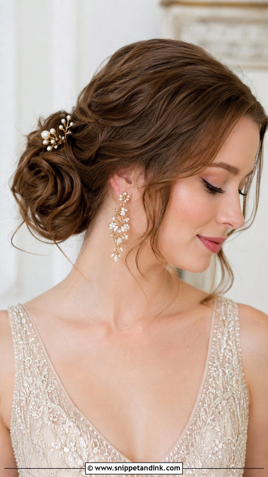 Side Bun With Loose Tendrils - Snippet and Ink - 20 Easy Short Hair Updo Wedding Ideas
