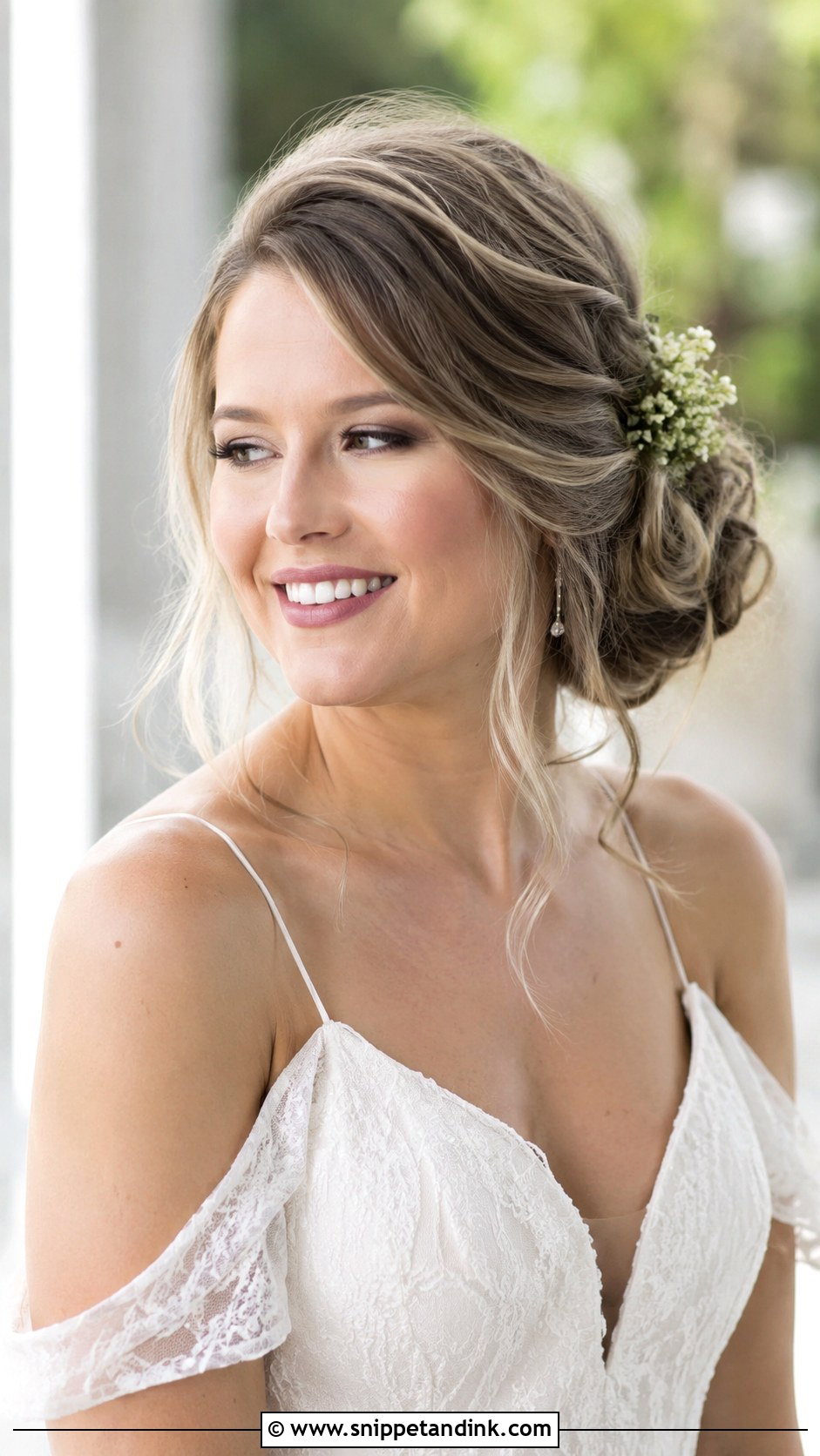 Side Bun With Loose Waves - Snippet and Ink - 25 Round Face Hairstyles for Wedding