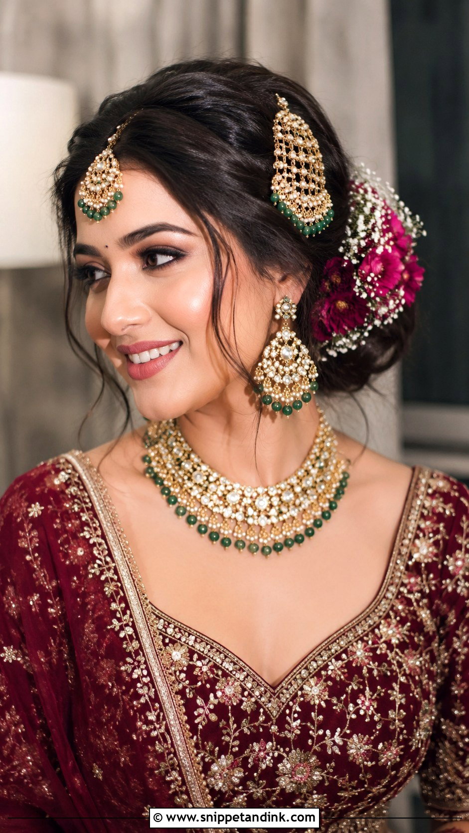 Side Bun With Maang Tikka - Snippet and Ink - 20 Latest Indian Wedding Bridal Hairstyle Ideas