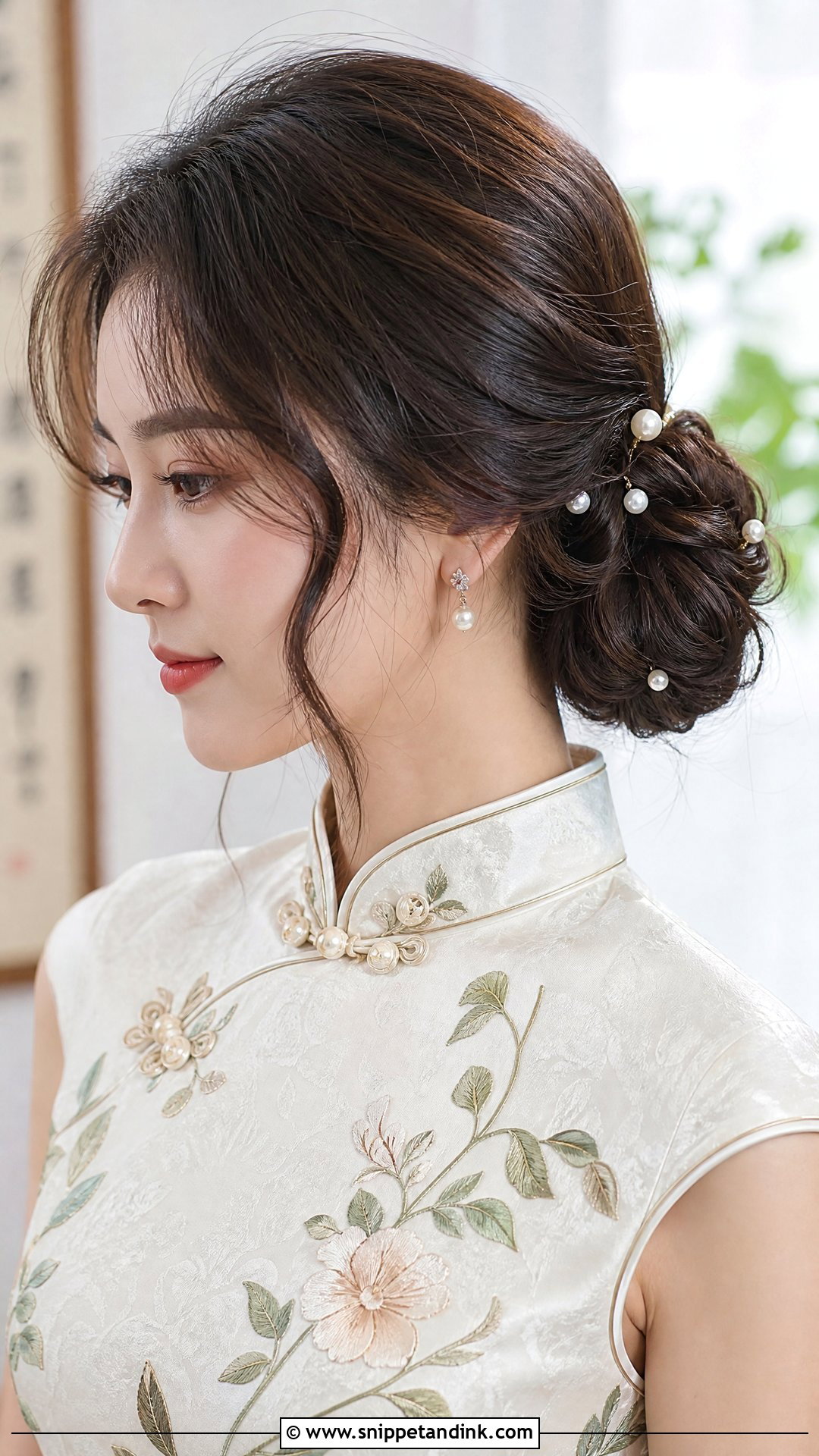 Side Bun With Pearl Accessories - Snippet and Ink - 20 Chinese Wedding Hairstyles