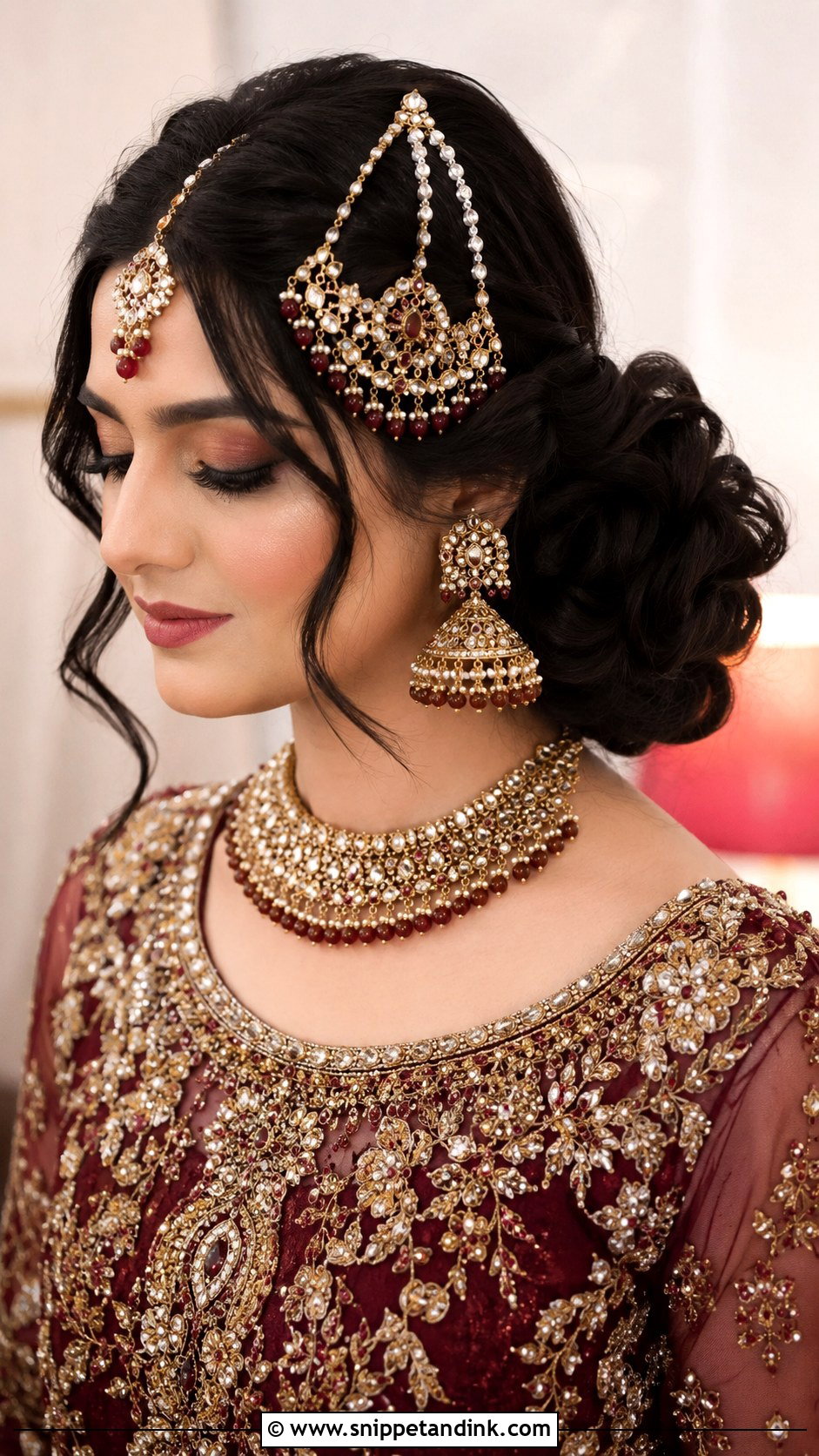 Side Bun With Statement Jewelry - Snippet and Ink - 20 Pakistani Barat Bride Hairstyles