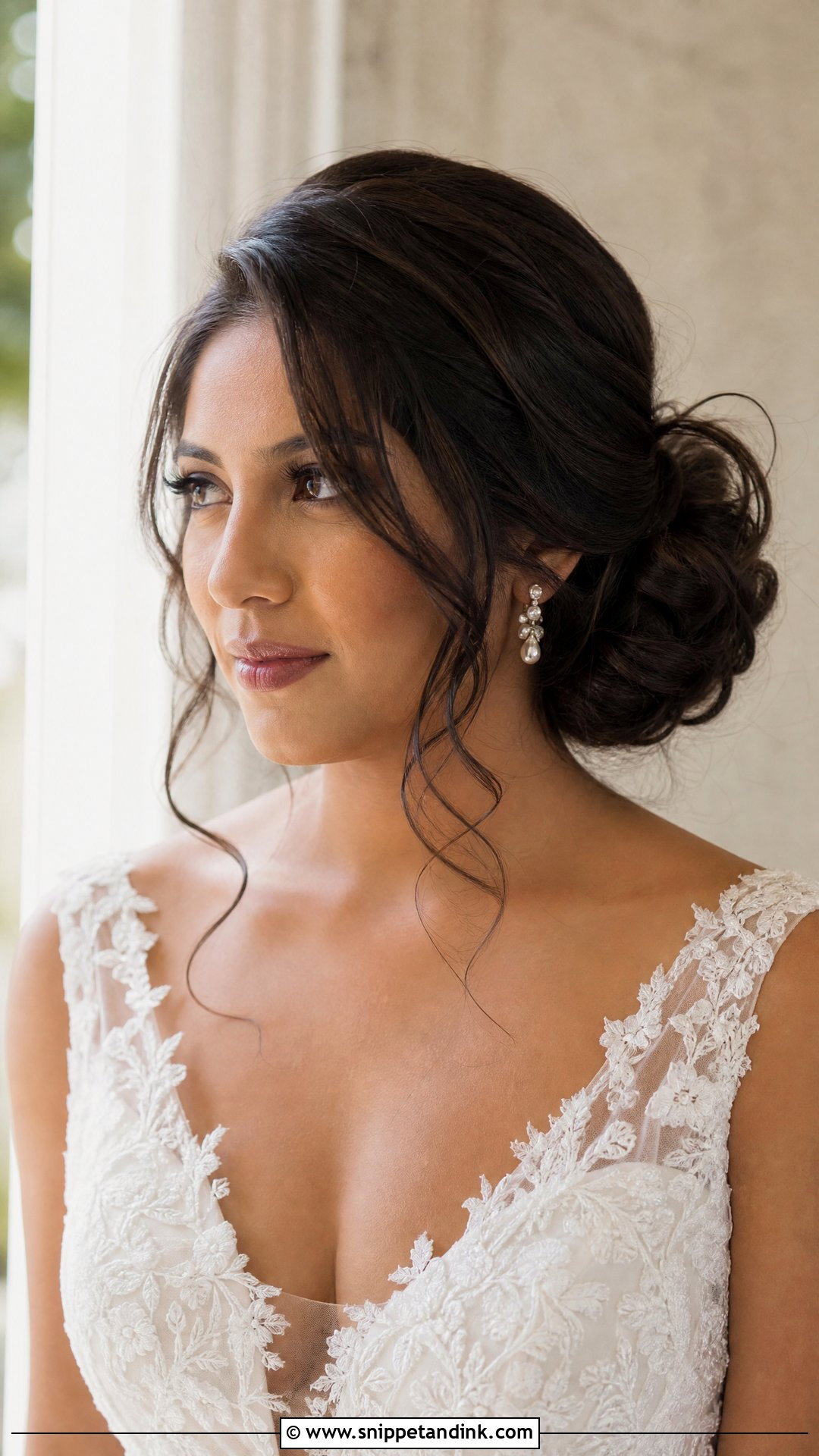 Side Bun With Tendrils - Snippet and Ink - 25 Side Bun Wedding Hair Ideas