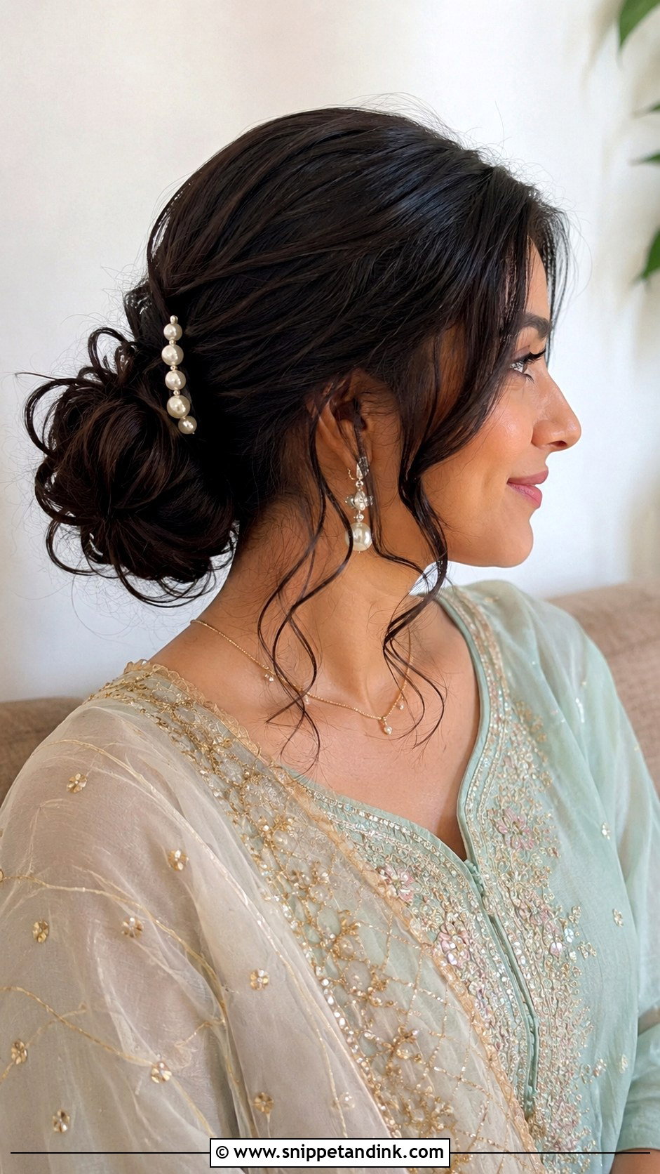 Side Bun with Curled Tendrils - Snippet and Ink - 25 Dholki Hairstyles