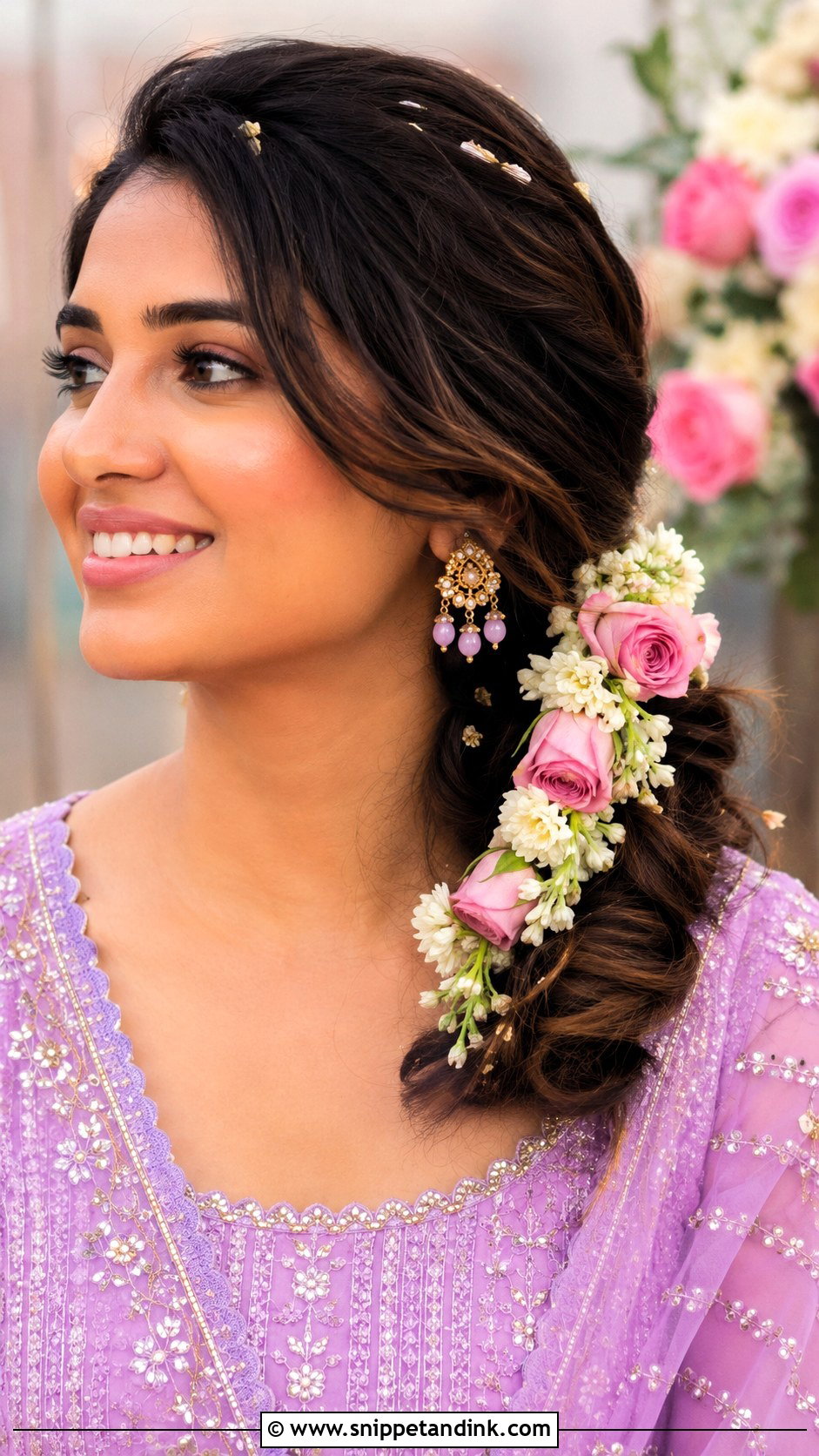 Side Bun with Flowers - Snippet and Ink - 25 Indian Wedding Hairstyles for Bride