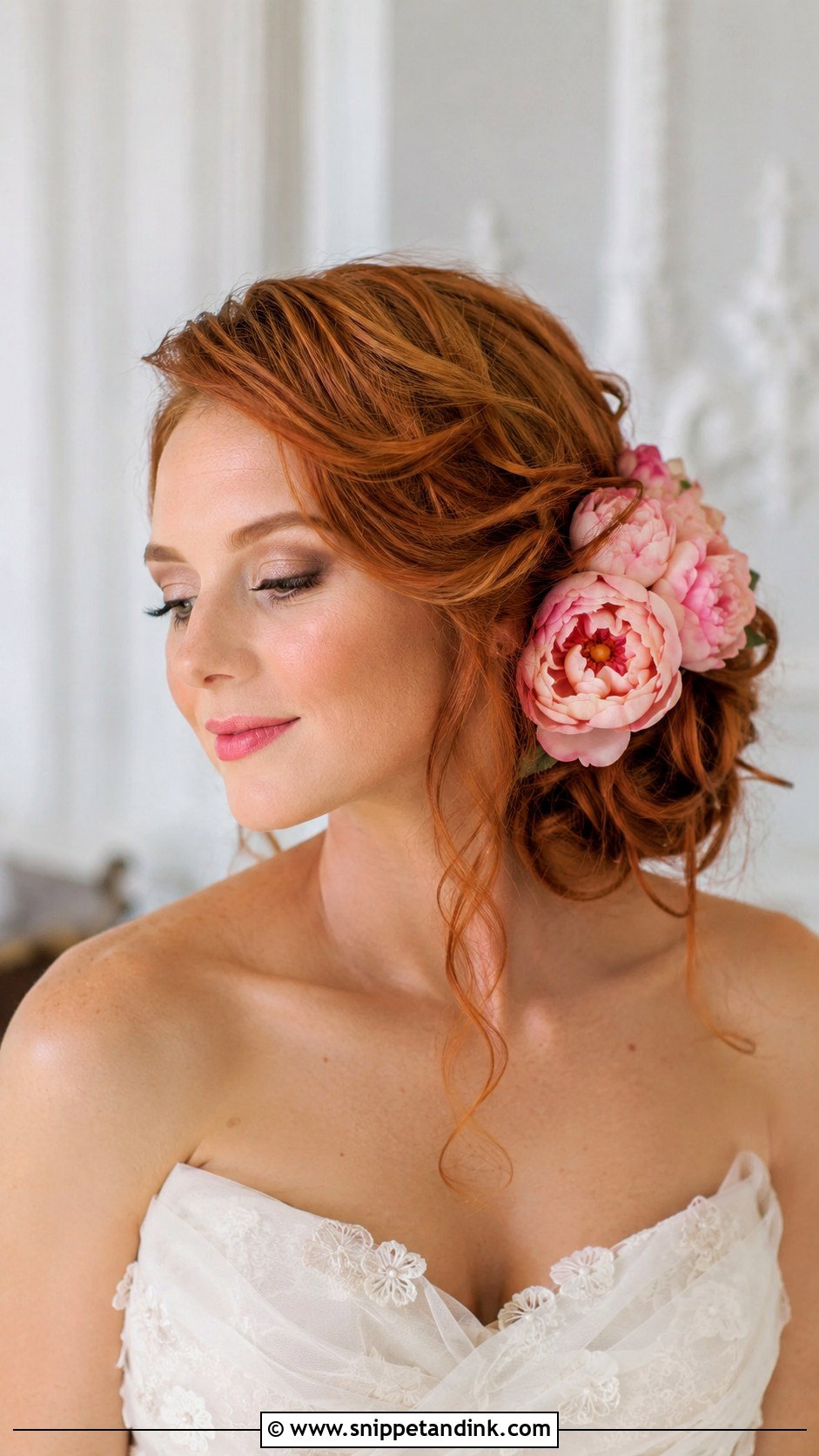 Side Bun with Peonies - Snippet and Ink - 20 Bridal Hair Buns with Flowers