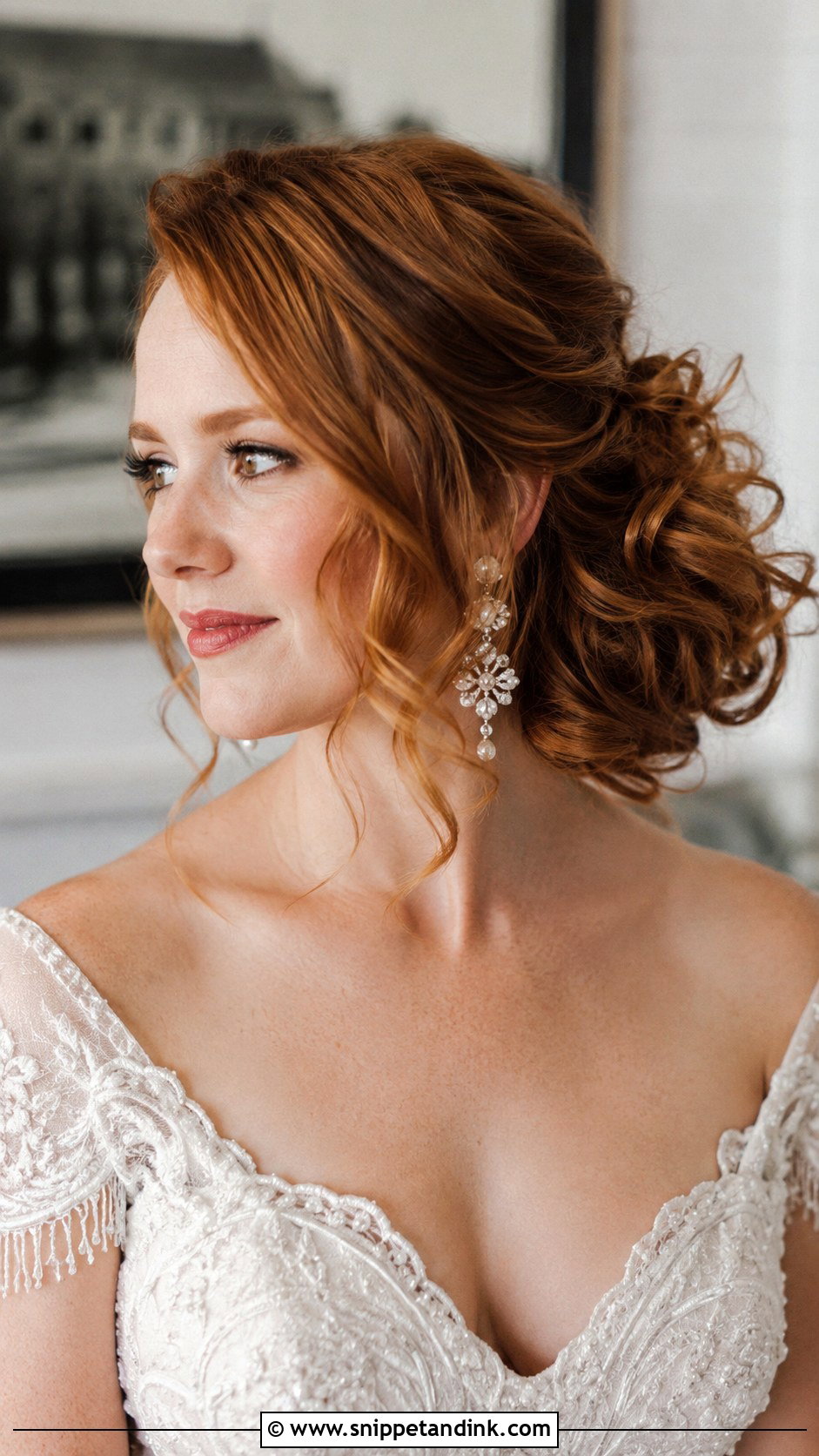 Side Chignon With Loose Curls - Snippet and Ink - 25 Side Updo Wedding Hair Ideas