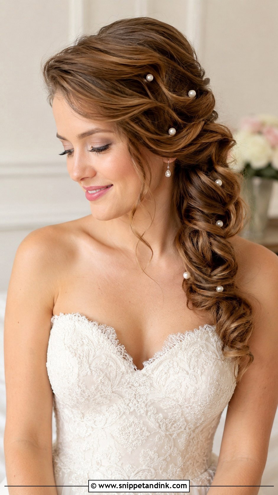 Side Curls With Pearl Hair Pins - Snippet and Ink - 20 Side Curls Wedding Hair