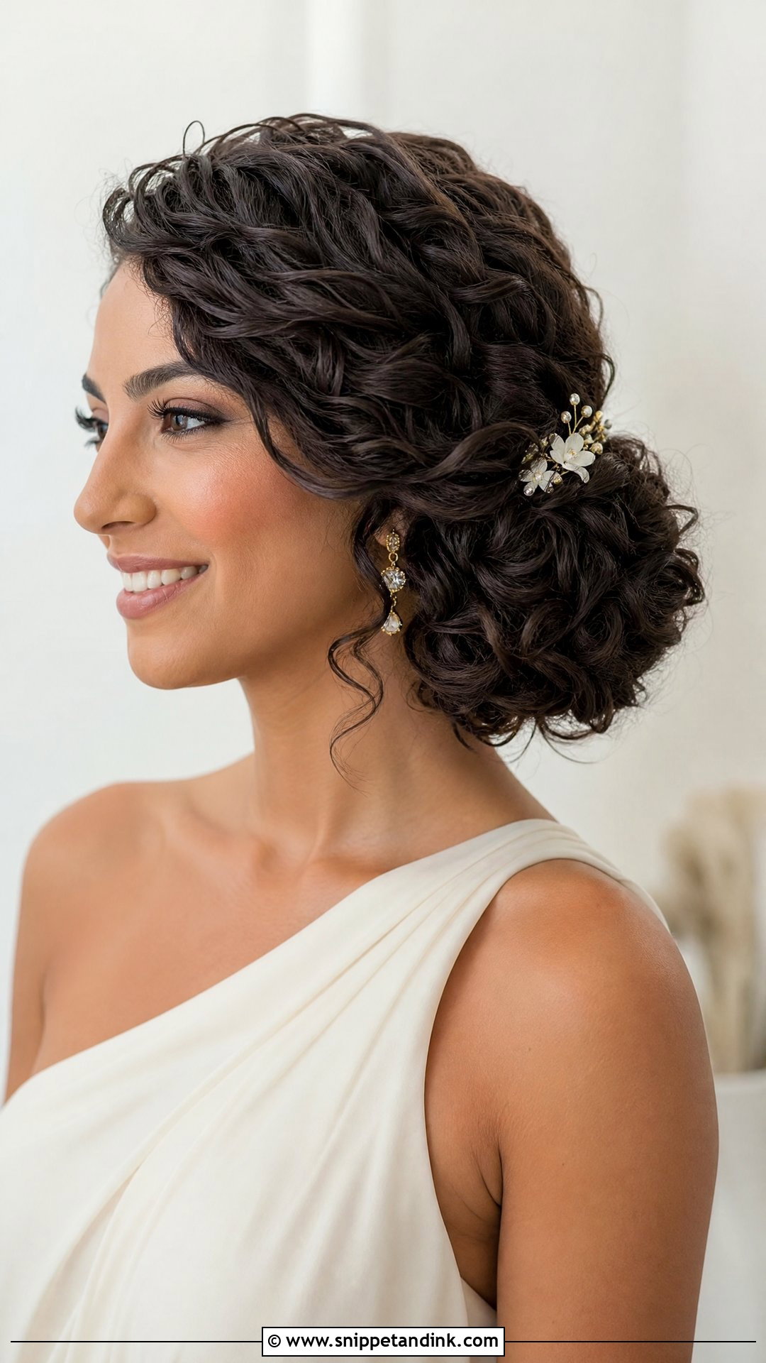Side Curly Hair Wedding Bun - Snippet and Ink - 15 Curly Hair Bun Wedding Ideas