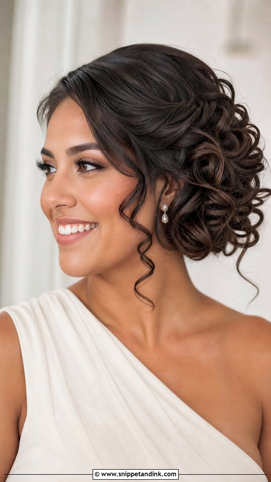 Side Curly Wedding Updo - Snippet and Ink - 15 Formal Curly Natural Curls Wedding Updo Hairstyles