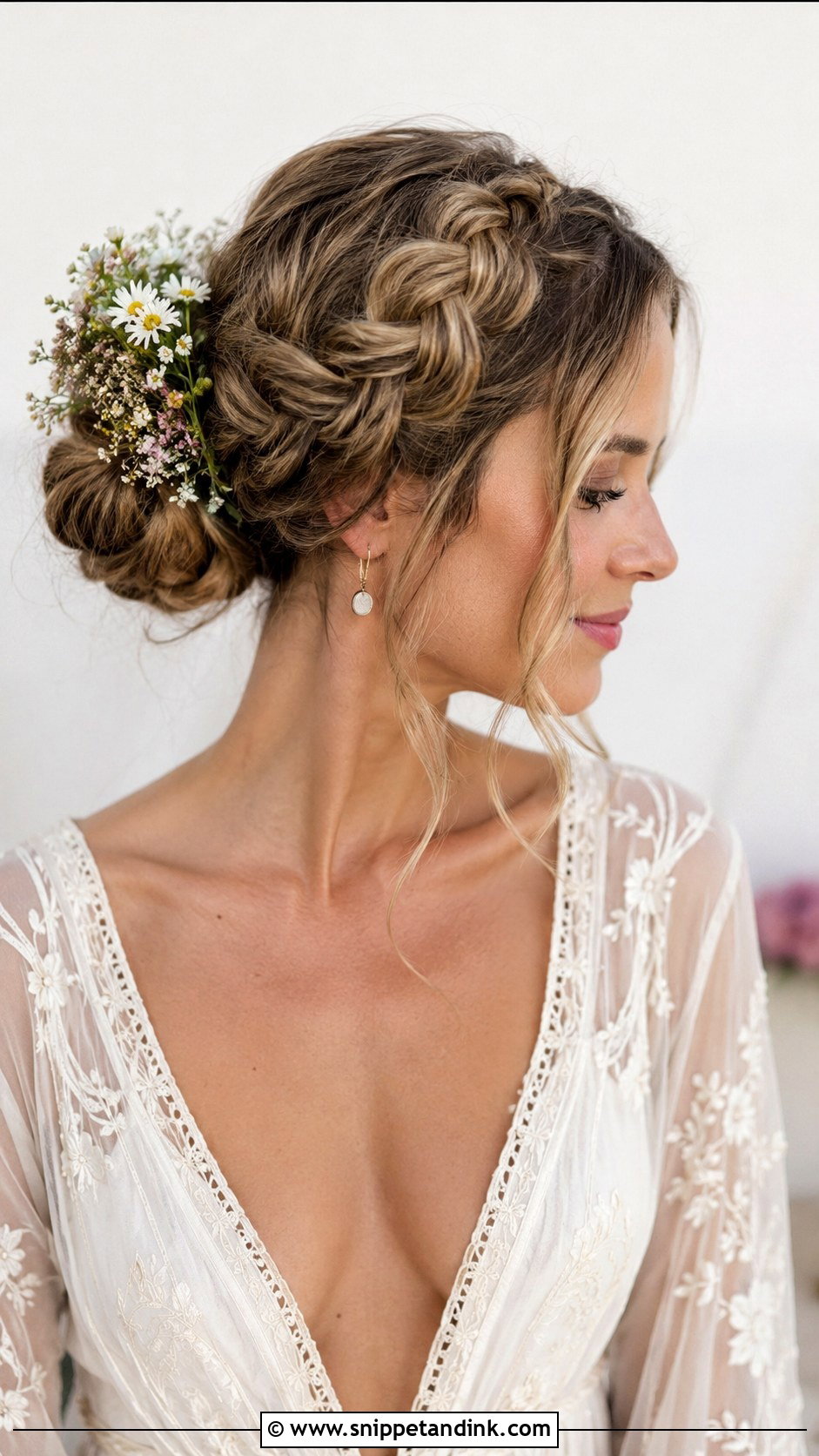 Side Dutch Braid Into Bun - Snippet and Ink - 25 Side Updo Wedding Hair Ideas